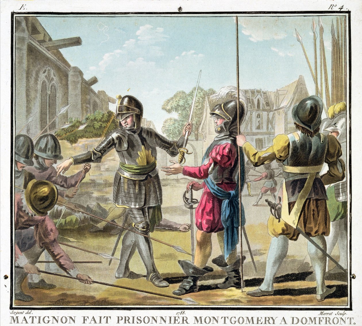 Jacques il Goyon, Pan z Matignon, bierze więźnia z Montgomery, rycina Jean Baptiste Morret (fl. 1790-1820), 1788 autorstwa Antoine Louis Francois Sergent Marceau