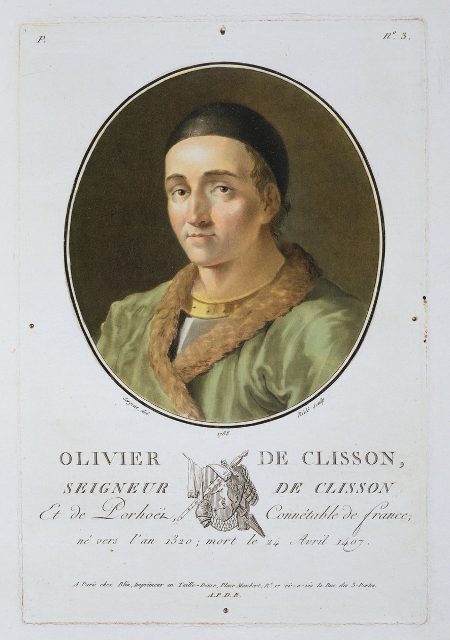 Olivier de Clisson (1336-1407) z "Portretów wielkich ludzi, znakomitych kobiet i pamiętnych tematów Francji", rytowanych przez Ride