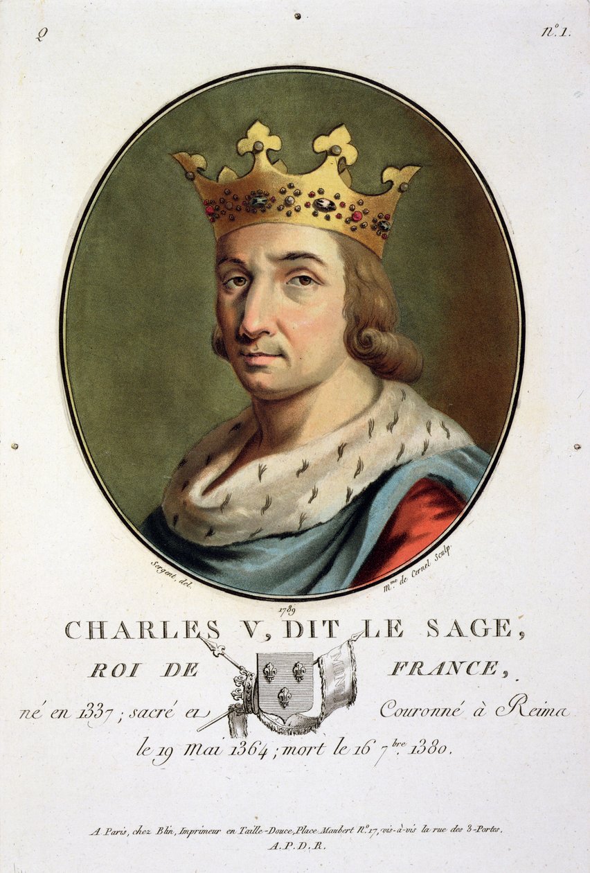 Portret Karola V, zwanego "Mądrym", króla Francji (1337-80) wykonany przez Madame de Cernel, 1789 r. autorstwa Antoine Louis Francois Sergent Marceau