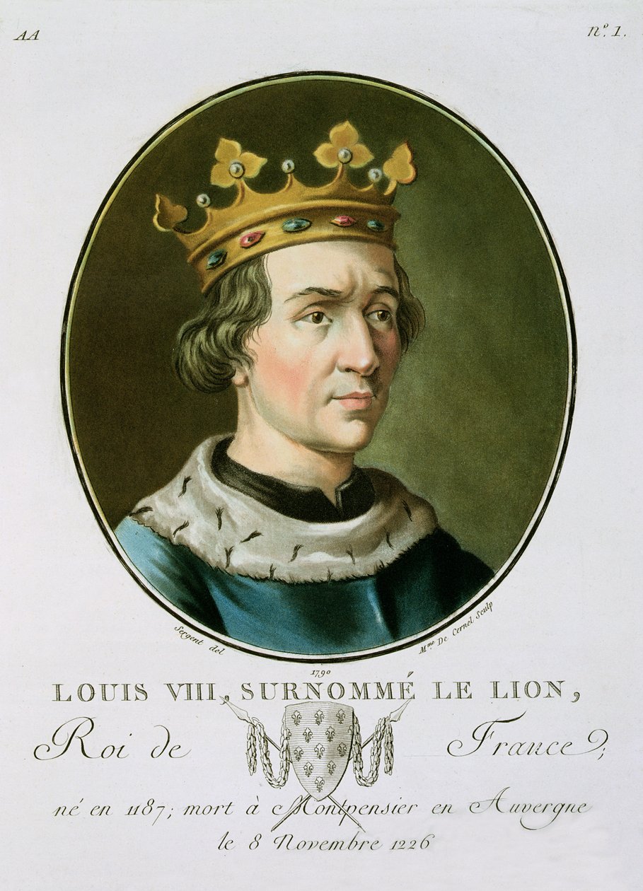 Portret Ludwika VIII zwanego „Le Lion”, króla Francji (1187-1226), rytowany przez Madame de Cernel, 1790 autorstwa Antoine Louis Francois Sergent Marceau