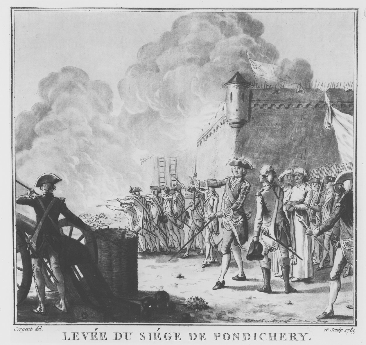 Podniesienie oblężenia Puducherry, 1789 (patrz także 169735) autorstwa Antoine Louis Francois Sergent Marceau