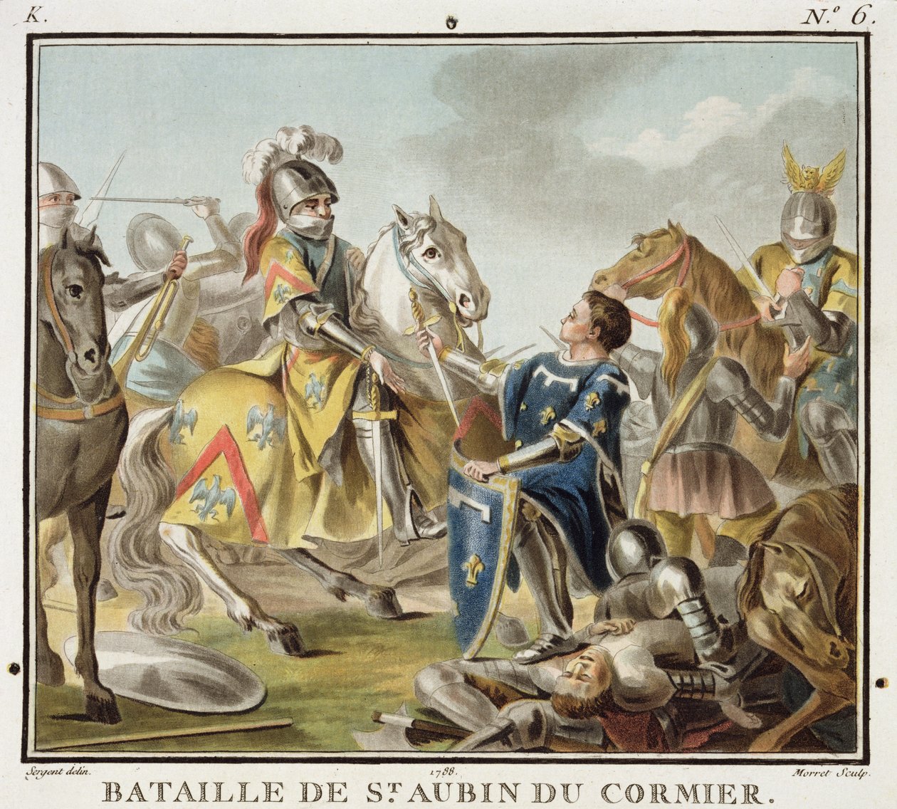 Bitwa pod St Aubin du Cormier w 1488 r., rycina Jean Baptiste Morret (fl. 1790-1820) 1788 autorstwa Antoine Louis Francois Sergent Marceau