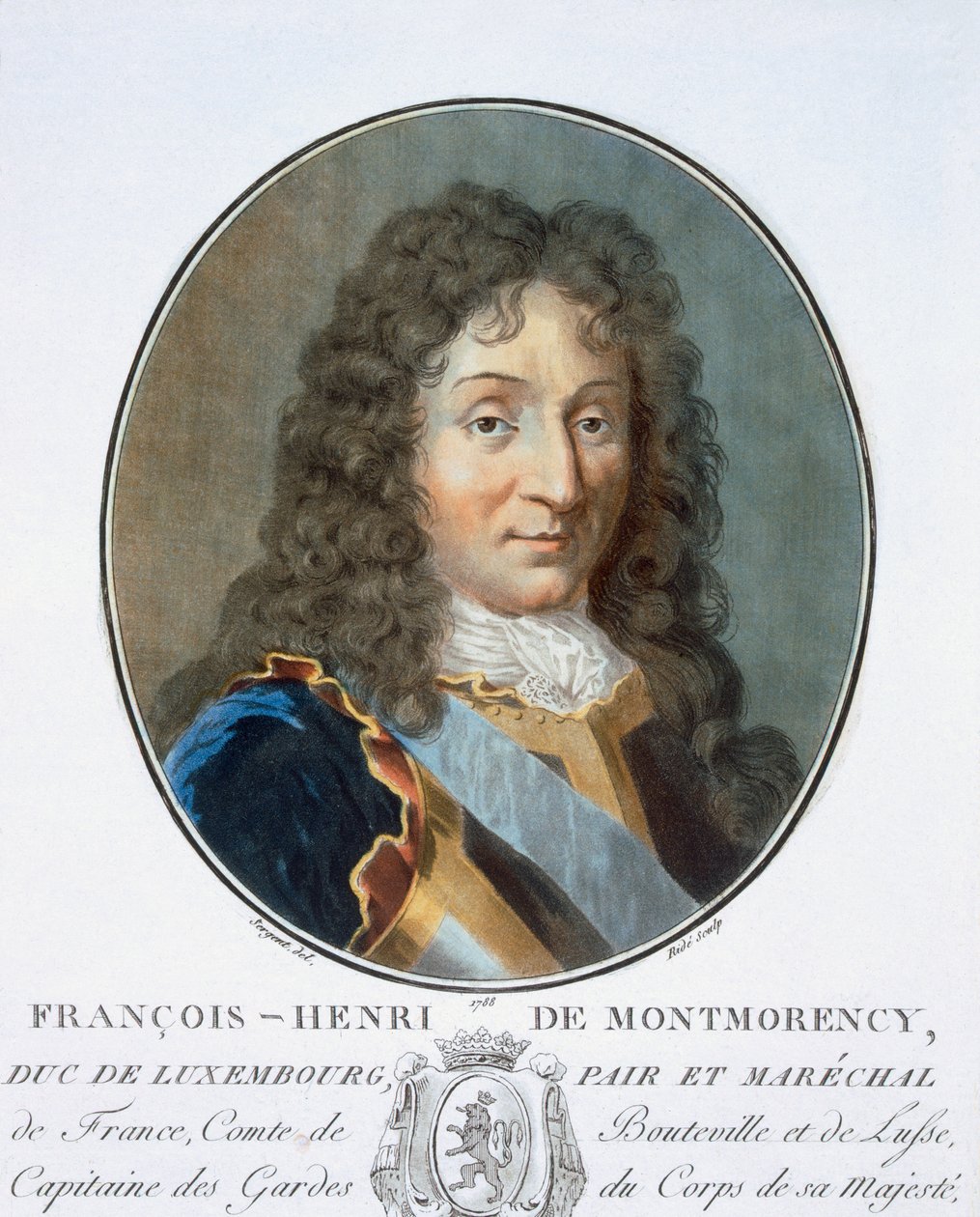 Francois-Henri de Montmorency-Bouteville, z „Portrety wielkich mężczyzn, wybitnych kobiet i pamiętnych poddanych Francji, grawerowane i drukowane w kolorze”, opublikowane przez Pierre Blin, 1786-92, Paryż autorstwa Antoine Louis Francois Sergent Marceau