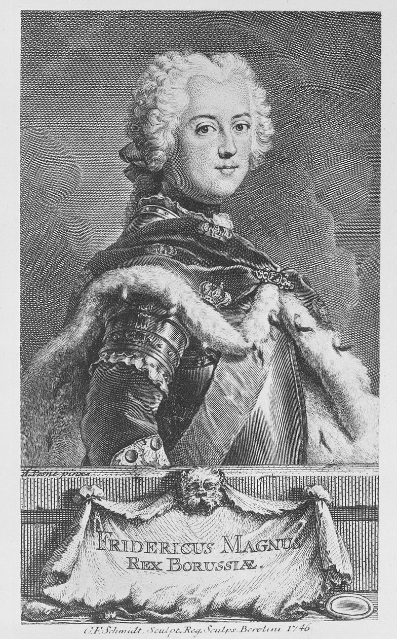 Fryderyk II, król pruski, rytowany przez Georga Friedricha Schmidta, 1746 autorstwa Antoine Pesne