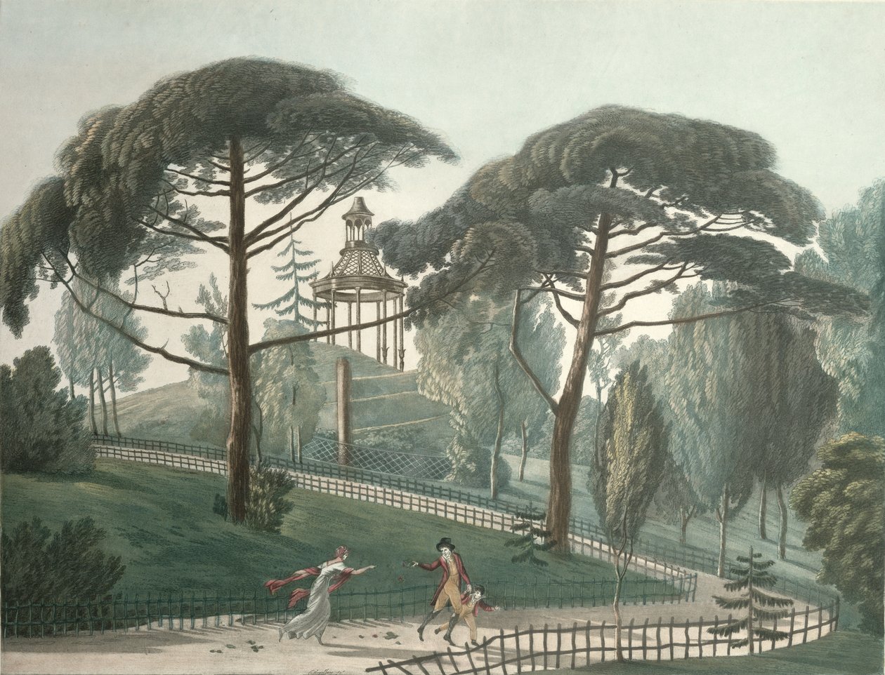 Labirynt lub Belweder Jardin des Plantes w Paryżu, rytowany przez Nicolasa Marie Josepha Chapuya (1790-1858) (akwatinta) autorstwa Antoine Pierre Mongin