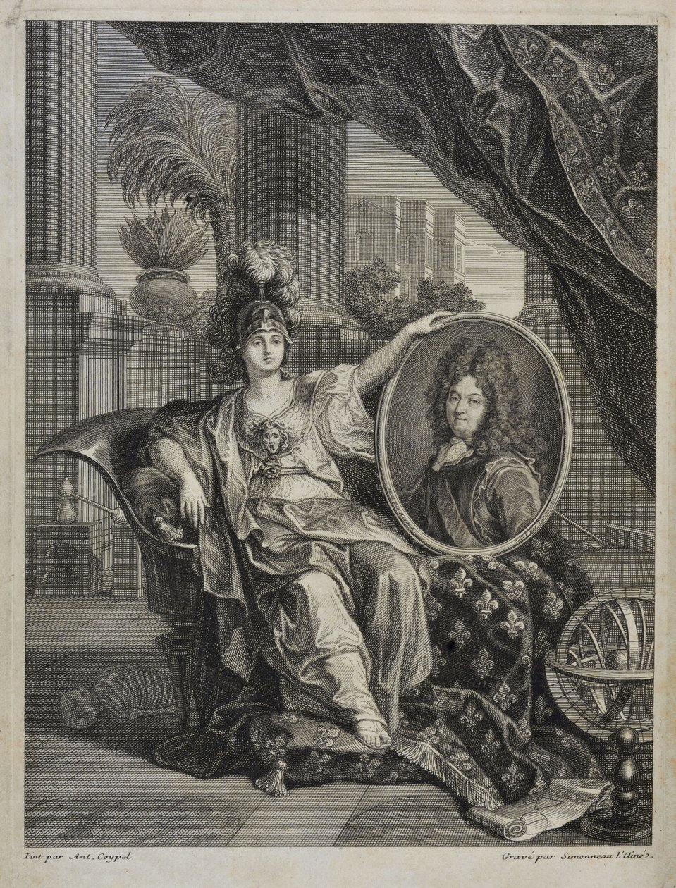 Ludwik XIV, król Francji, protektor nauk - rycina Antoine Coypel Historia Królewskiej Akademii Nauk, rok 1703 autorstwa Antoine (after) Coypel