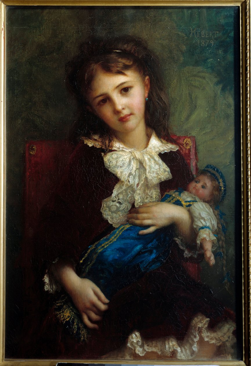 Portret Katarzyny de Bouchage enfant trzymającej lalkę w ramionach, obraz Ernesta Heberta (1817-1908) autorstwa Antoine Auguste Ernest Herbert or Hebert