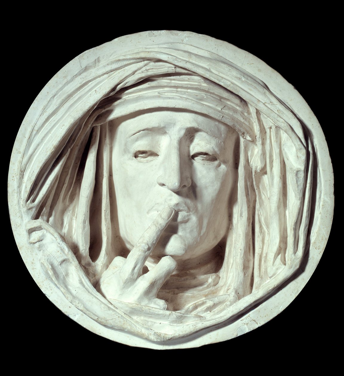 Cisza Symboliczny gest mężczyzny kładącego palec na ustach. Rzeźba gipsowa Auguste Preault (1809-1879) XIX-wieczny Paryż, Luwr autorstwa Antoine Augustin Preault