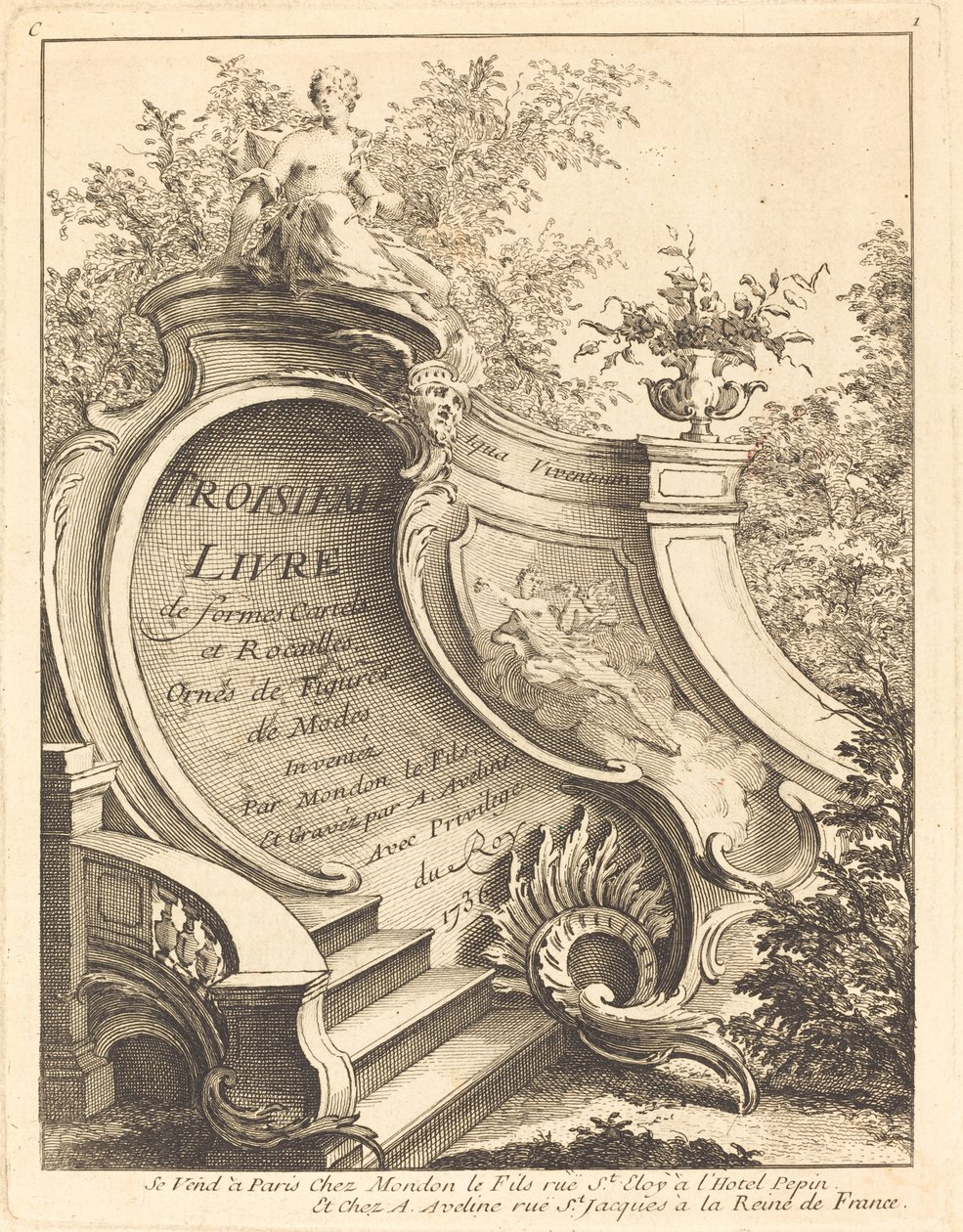 Trzecia księga formularzy Kartele i strona tytułowa Rocailles, 1736. autorstwa Antoine Aveline