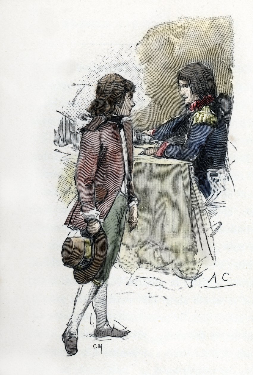 Syn Józefiny, Eugene de Beauharnais (1781-1824) rości sobie miecz swojego ojca Alexandre de Beauharnais do zięcia Napoleona Bonaparte (1769-1821) (Młody Eugene de Beauharnais prosi Napoleona o miecz swojego ojca Alexandre de Beauharnais Bon autorstwa Antoine Calbet