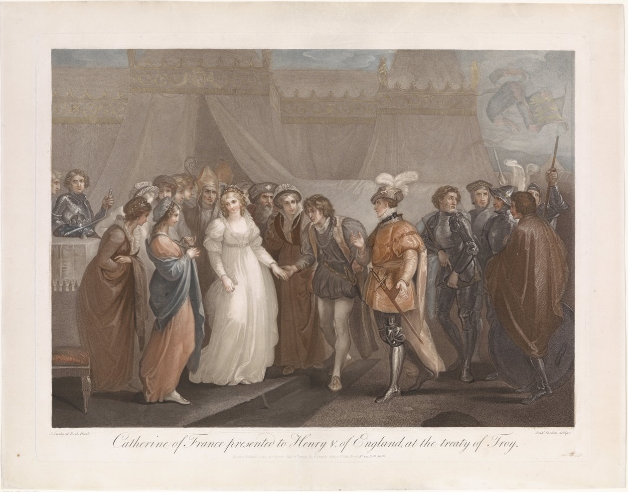 Catherine van Valois en koning Hendrik V van Engeland Katarzyny Francji przedstawione Henrykowi V. Anglii, na traktacie w Troi (tytuł na przedmiocie) autorstwa Antoine Cardon