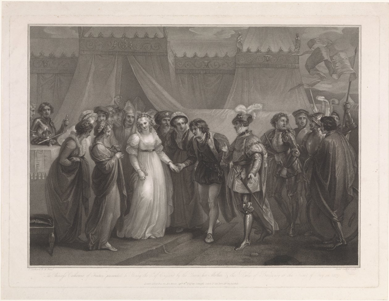 Catherine van Valois en koning Hendrik V van Engeland Księżna Katarzyna francuska podarowana Henrykowi V Anglii (...) (tytuł na obiekcie) autorstwa Antoine Cardon