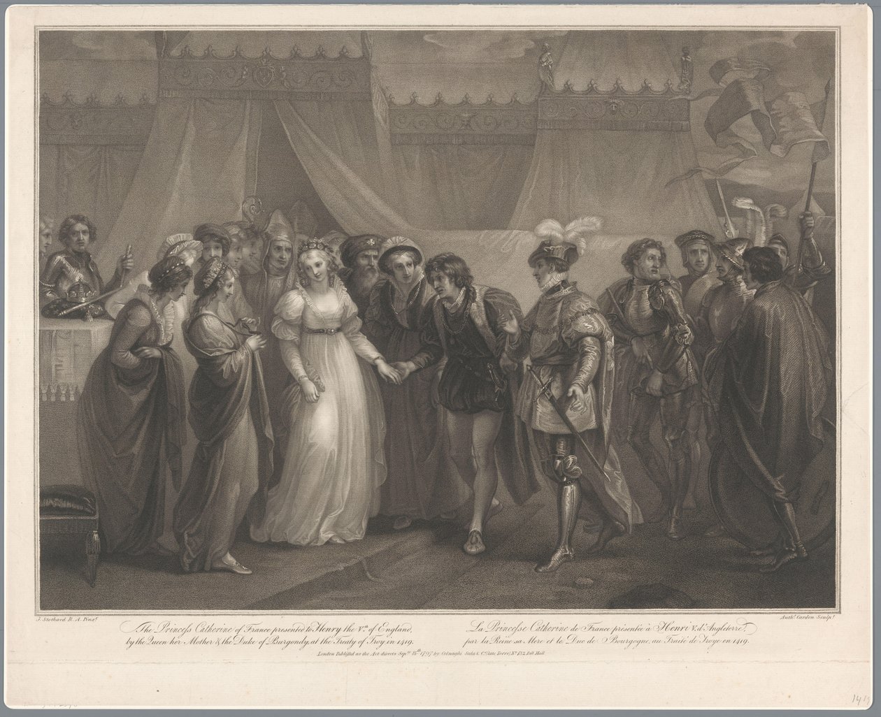 Katarzyna van Valois en koning Hendrik V van Engeland, 1420 Księżniczka Katarzyna francuska podarowana Henrykowi V Anglii (...) 1419 / La Princesse Catherine de France (...) (tytuł na obiekcie) autorstwa Antoine Cardon