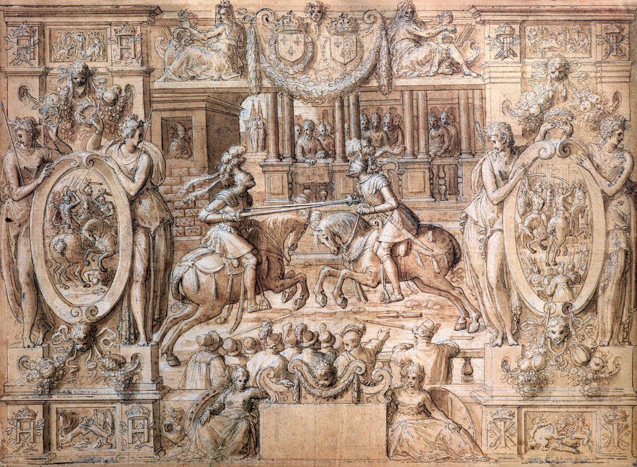 Turniej z okazji zaślubin Katarzyny Medycejskiej (1519-89) i Henryka II (1519-59) w 1533 r. (pióro i na papierze) autorstwa Antoine Caron