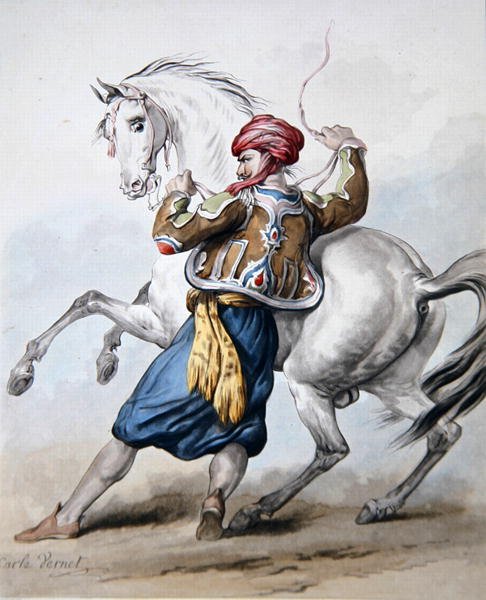 Pers próbuje pokonać francuskiego konia (lito) autorstwa Antoine Charles Horace Vernet