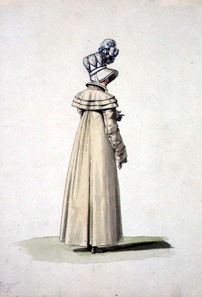 Elegancka kobieta w czepku, ilustracja z „Incroyables et Merveilleuses” (akwarela na papierze) autorstwa Antoine Charles Horace Vernet