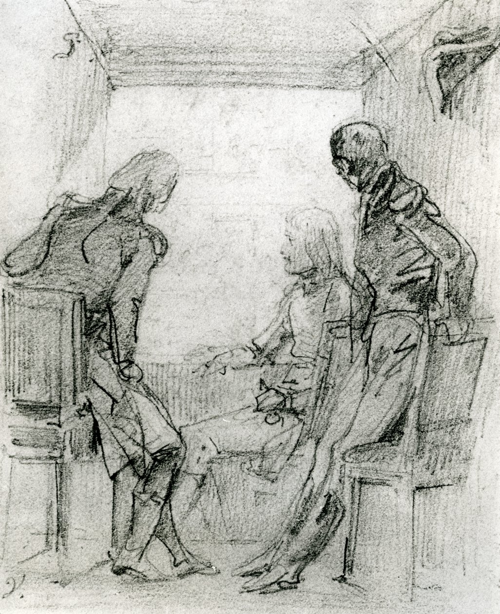 Generał Bonaparte oglądający przedstawienie w Comédie Française w Paryżu, koniec XVIII wieku (kredka i węgiel na papierze) autorstwa Antoine Charles Horace Vernet