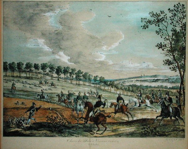 Polowanie na jelenie w Verrieres, 29 kwietnia 1819 r. autorstwa Antoine Charles Horace Vernet