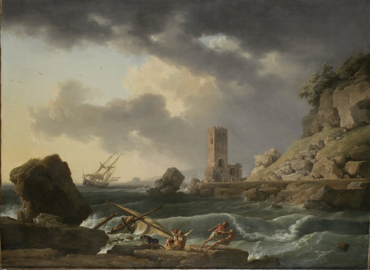 Skalisty krajobraz wybrzeża z wrakiem statku, 1746 autorstwa Antoine Charles Horace Vernet