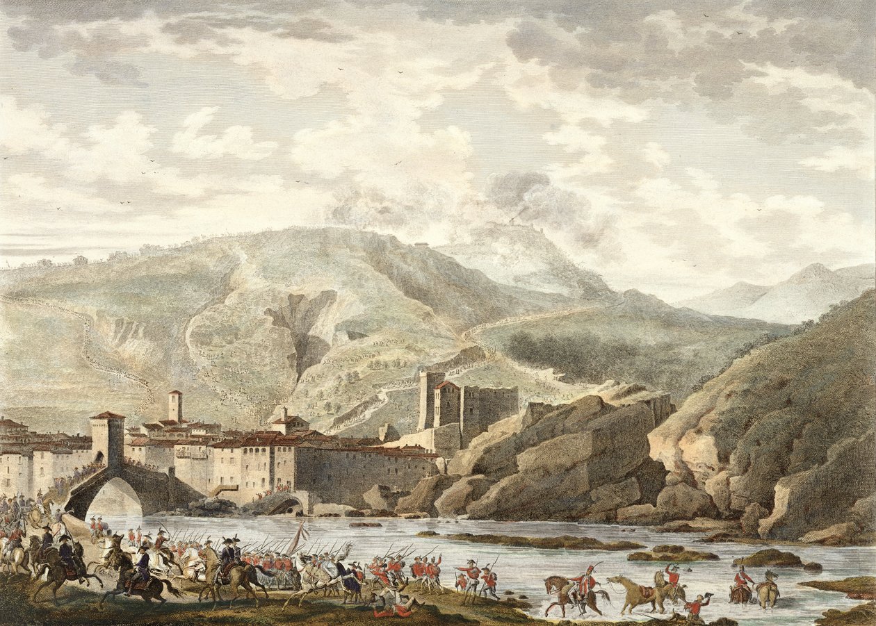 Bitwa pod Millesimo, 25 Germinal, rok 4 (kwiecień 1796) grawerowana przez Jeana Duplessi-Bertaux (1747-1819) (akwatinta) autorstwa Antoine Charles Horace Vernet
