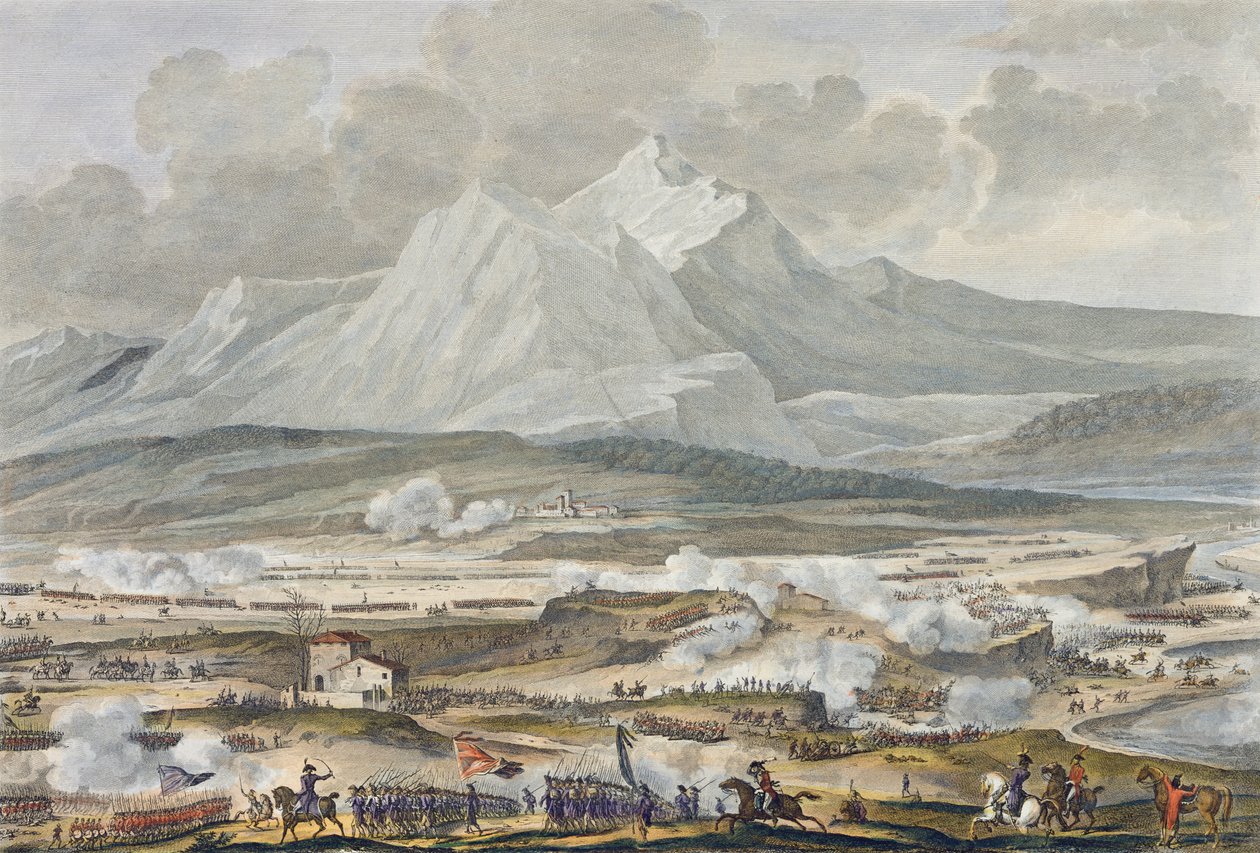Bitwa pod Rivoli, 25 i 26 Nivose, rok 5 (styczeń 1797) grawerowana przez Jeana Duplessi-Bertaux (1747-1819) (akwatinta) autorstwa Antoine Charles Horace Vernet