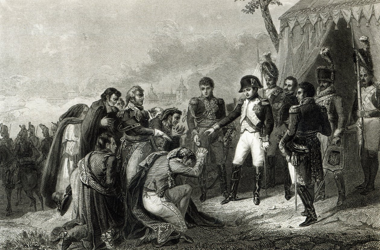 Pokonany Hiszpan pada na twarz przed Napoleonem przed jego wjazdem do Madrytu, grudzień 1808 r. autorstwa Antoine Charles Horace Vernet