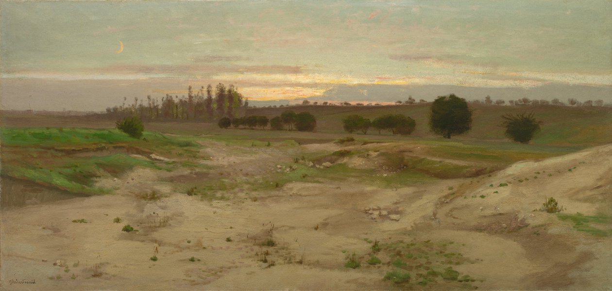 The Marl Pit at Mulcent: Wieczór, po 1857 (olej na papierze, zamontowany na tekturze, zamontowany na sklejce) autorstwa Antoine Chintreuil