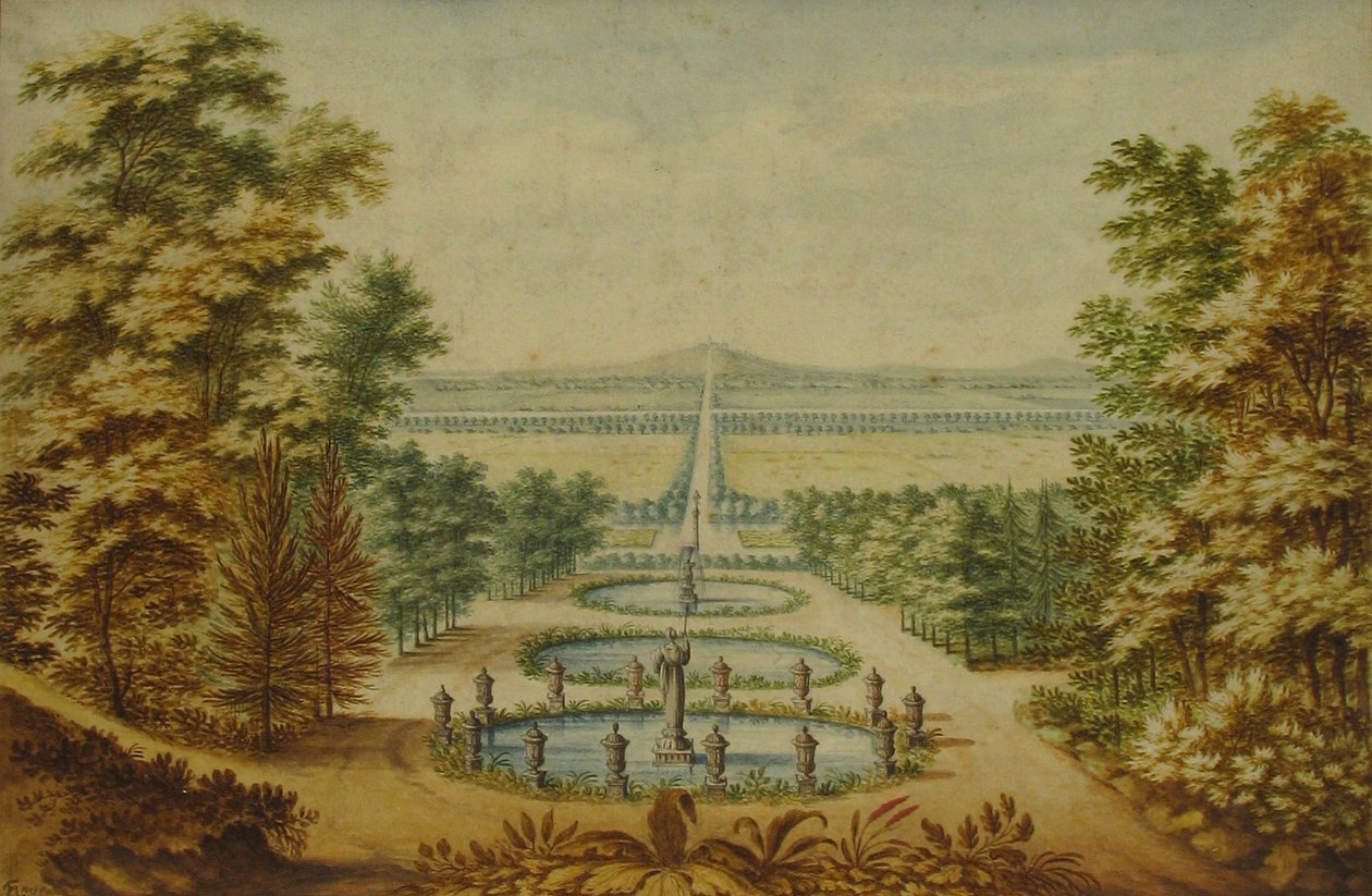 Malowniczy widok na ogrody, b.d. autorstwa Antoine Claude Fleury