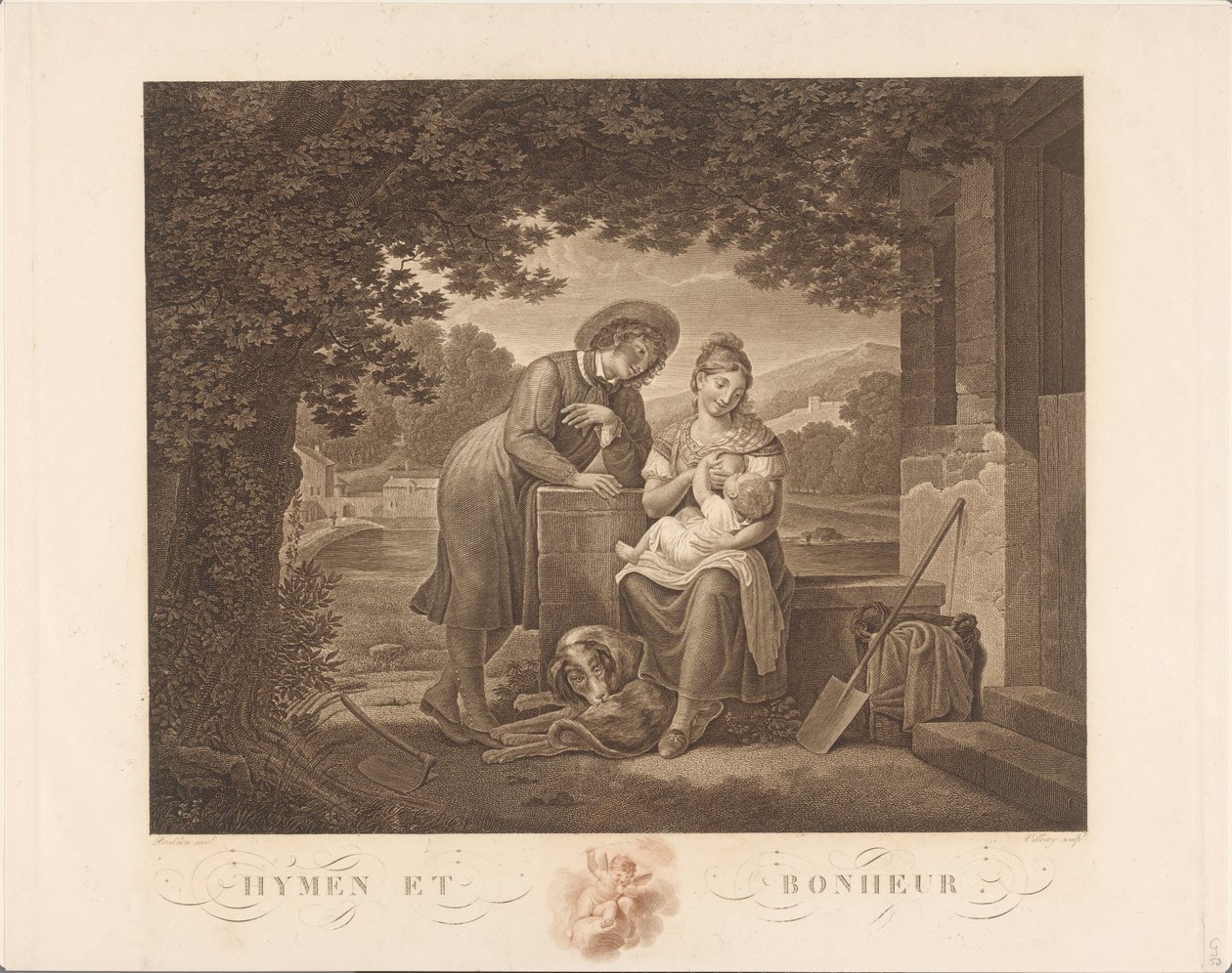 Młoda rodzina z psem Hymen et Bonheur (tytuł na obiekcie) autorstwa Antoine Claude François Villerey