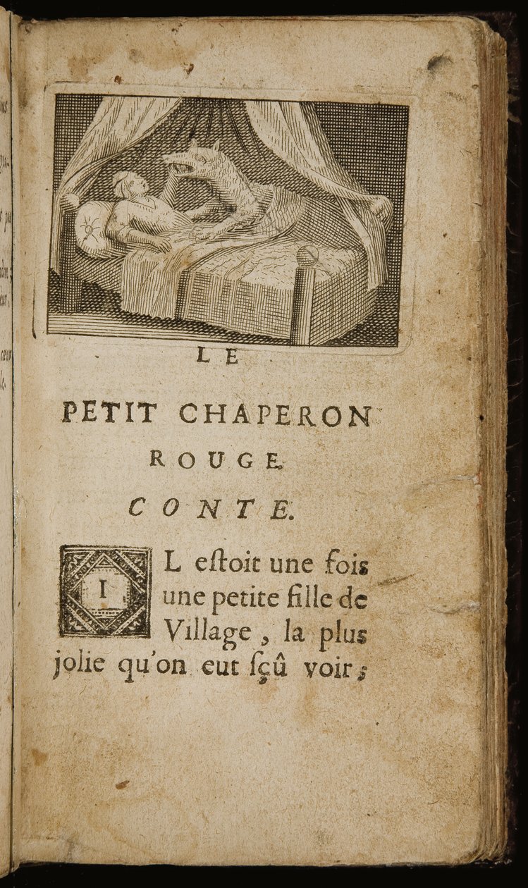 "Opowieść Czerwony Kapturek", strona z "Opowieści lub opowieści z przeszłości. Z moralitetami" Charlesa Perraulta, Paryż: Claude Barbin, 1697 autorstwa Antoine Clouzier
