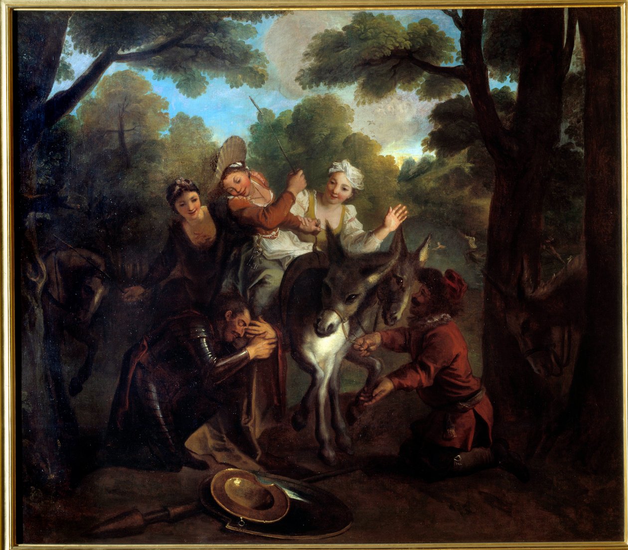 Don Kichot oszukuje Sancho bierze chłopa za dulcinee. „Genialny dżentelmen Don Kichot z La Manchy” Miguela de Cervantesa Saavedra (1547-1616). Obraz Charlesa Antoine