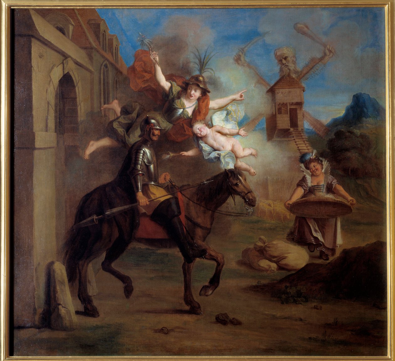 Don Kichot, wiedziony szaleństwem, opuszcza swój dom, by stać się wędrownym rycerzem. „Genialny dżentelmen Don Kichot z La Manchy” Miguela de Cervantesa Saavedra (1547-1616). Obraz Charlesa Antoine