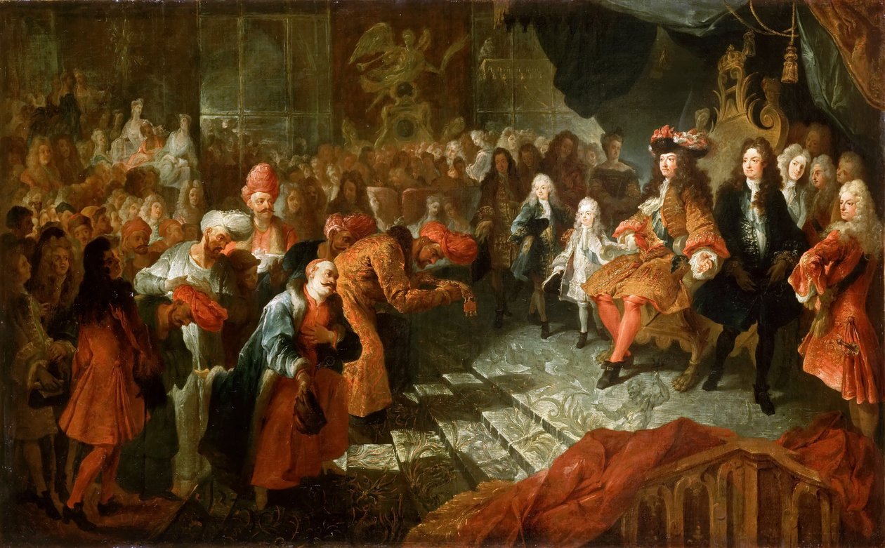 Ludwik XIV odbiera perskiego ambasadora w Galerie des Glaces w Wersalu, 19 lutego 17 autorstwa Antoine Coypel