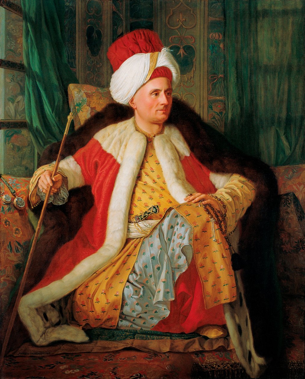 Portret Charlesa Graviera de Vergennes (1719-1787) dyplomaty w stroju tureckim (Portret Charlesa Graviera hrabiego Vergennes i ambasadora Francji w stroju tureckim) - Obraz Antoine de Favray (1706-1791), olej na płótnie autorstwa Antoine Favray
