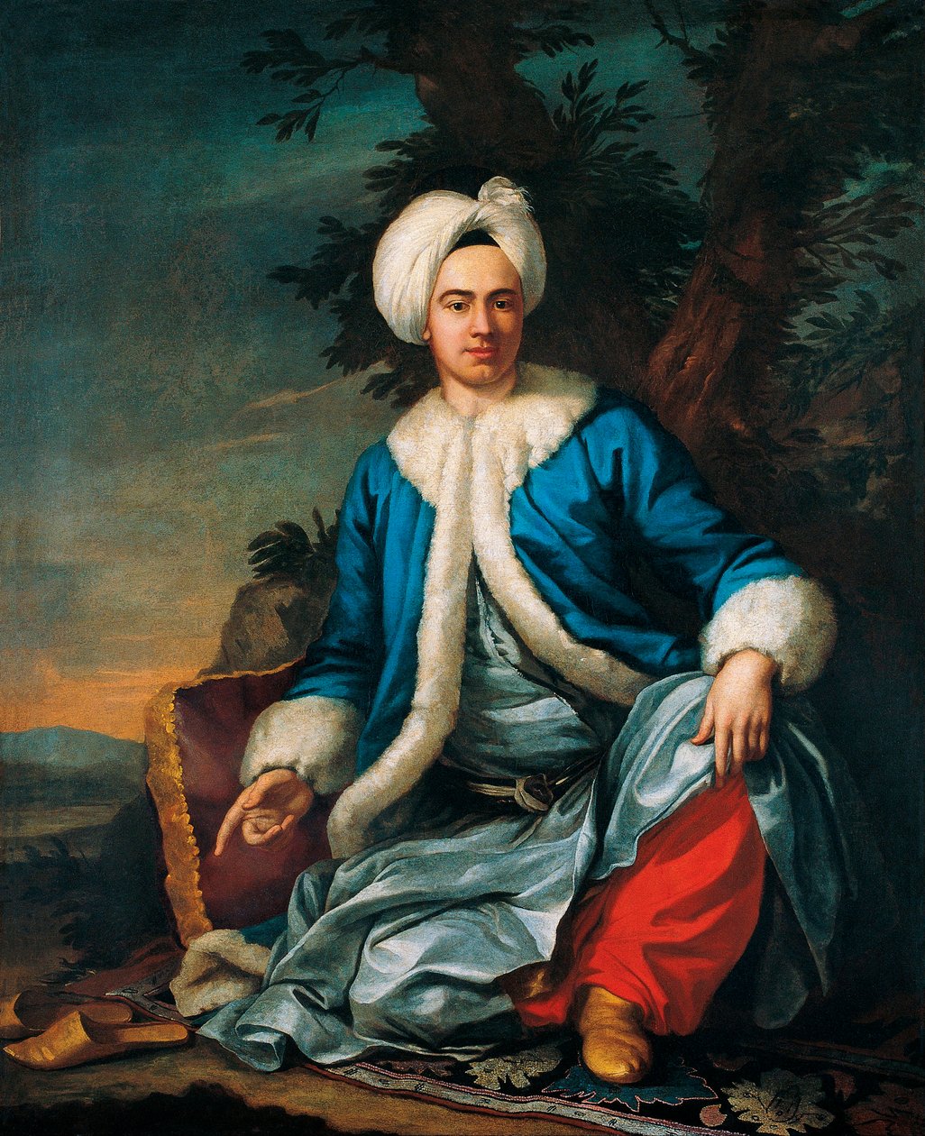 Portret Europejczyka w stroju tureckim - Obraz Antoine de Favray (1706-1791), olej na płótnie (146x119 cm), druga połowa XVIII wieku, sztuka francuska - Pera Museum, Stambuł (Turcja) autorstwa Antoine Favray
