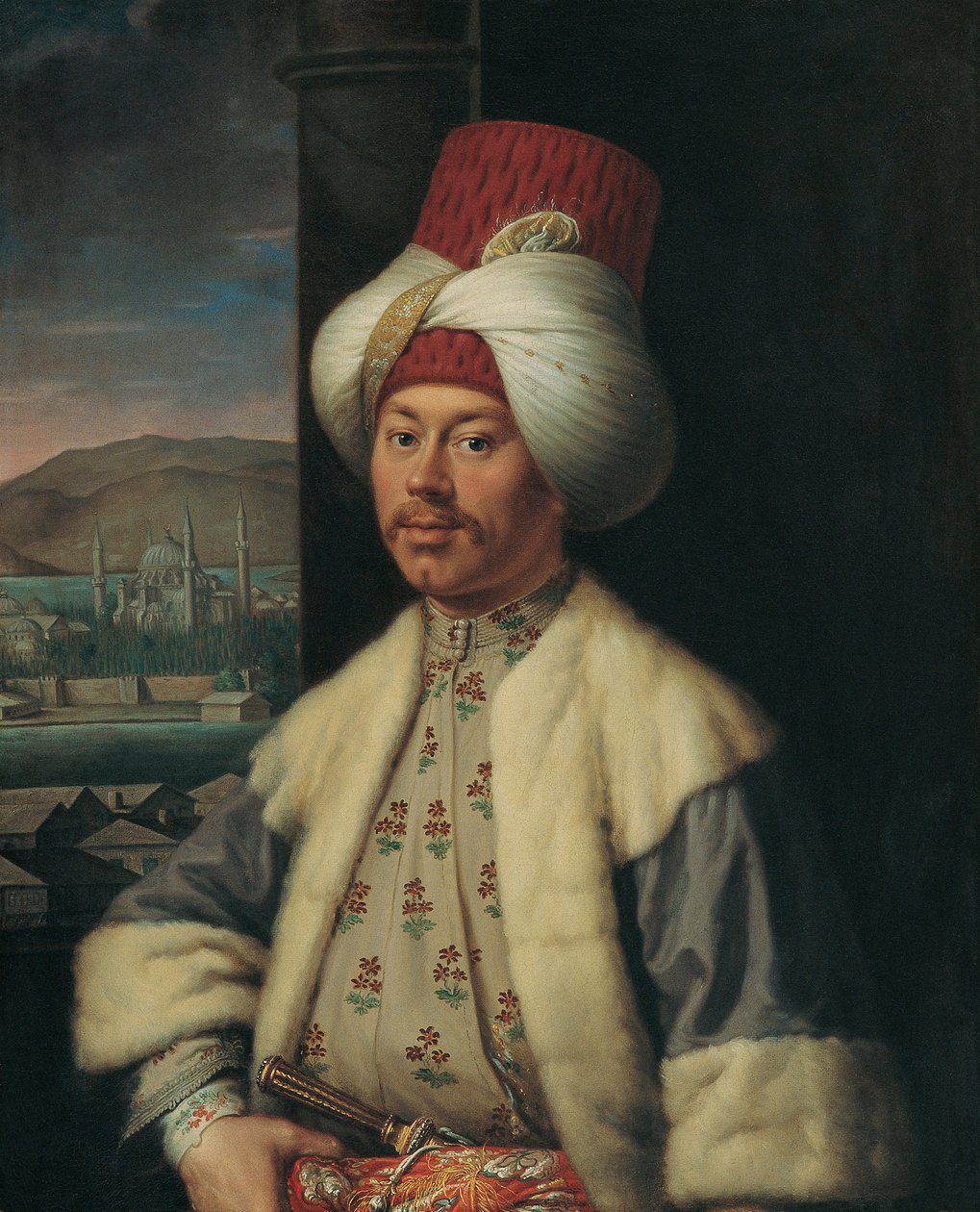 Portret Europejczyka w stroju tureckim - Obraz Antoine de Favray (1706-1791), olej na płótnie (84x68 cm), druga połowa XVIII wieku - (Portret Europejczyka w stroju tureckim, Olej na płótnie: A. de Favray autorstwa Antoine Favray