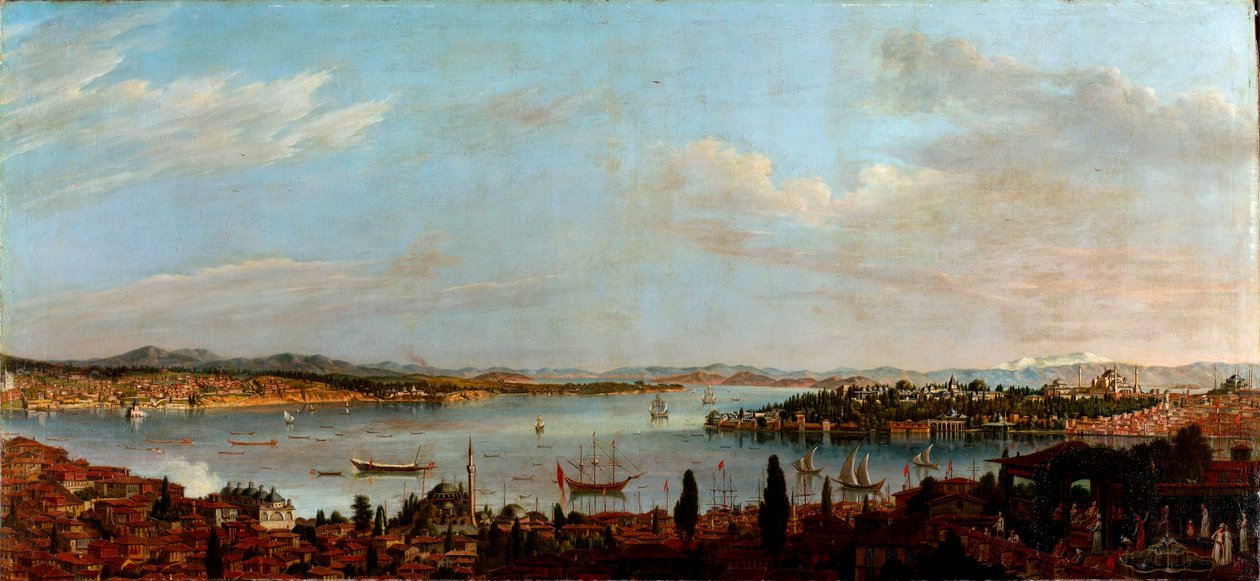 Panoramiczny widok na Stambuł, Turcja Obraz Antoine Favray (1706-1791) Olej na płótnie XVIII w. Dim 100x213 cm Muzeum Pera, Stambuł autorstwa Antoine Favray