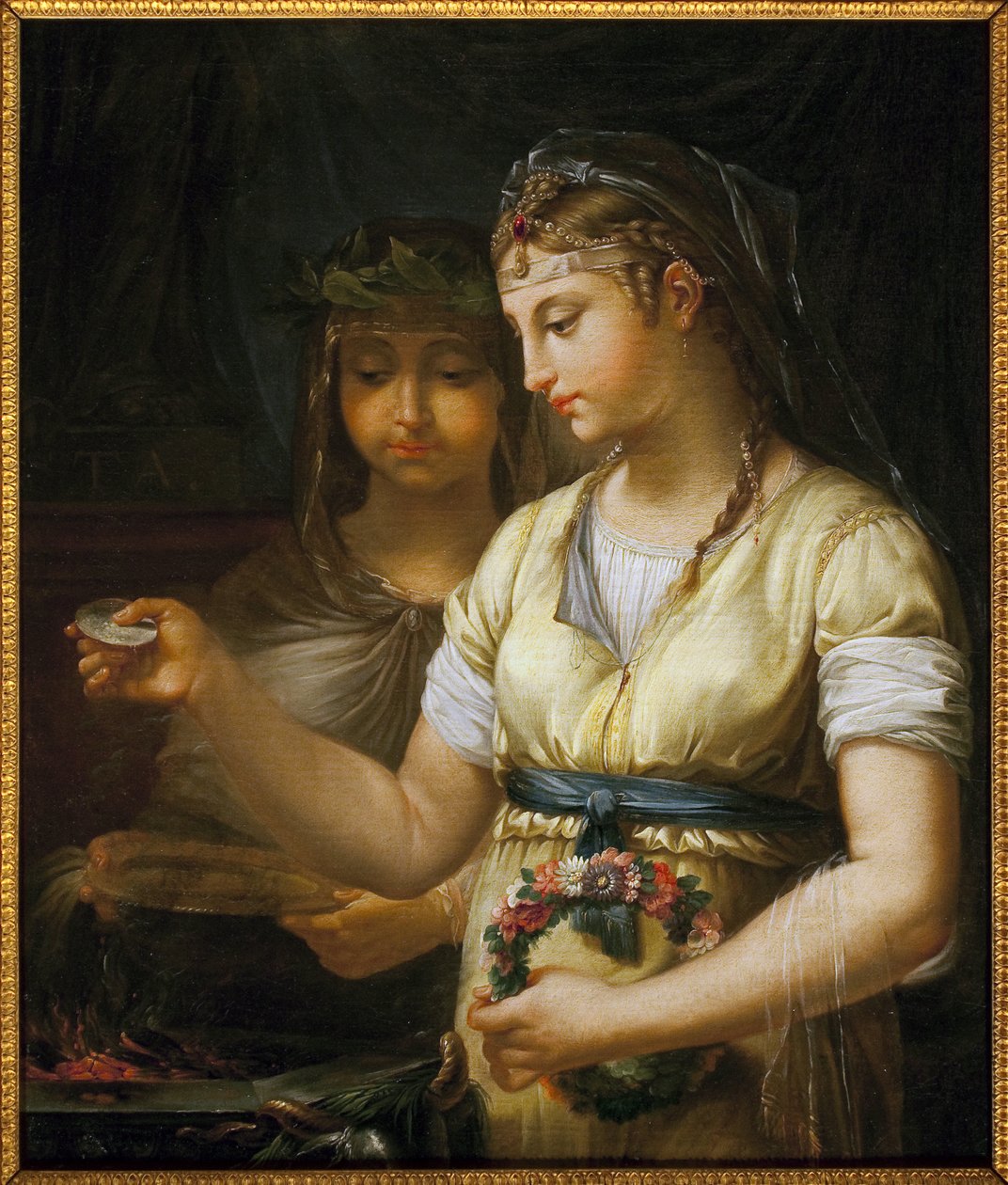 Dwie westalki przygotowujące ofiarę. Obraz Antoine Francois (Antoine-Francois) Calleta (1741-1823), olej na płótnie autorstwa Antoine François Callet
