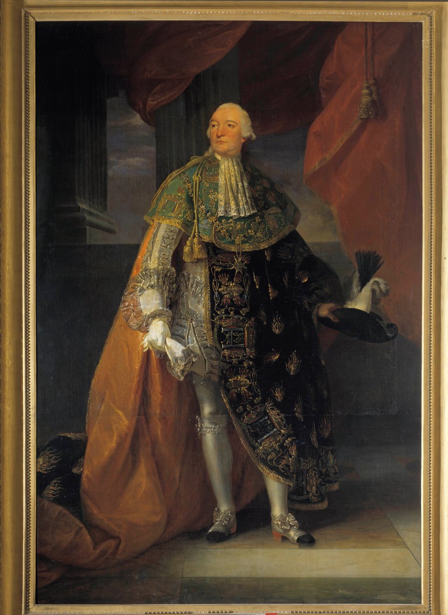 Pełnowymiarowy portret Ludwika Filipa II Józefa, księcia Orleanu (1747-1793) znanego jako Filip Egalite w pełnym stroju Zakonu Ducha Świętego (Zakon Ducha Świętego) Obraz Antoine Francois (Antoine-Francois) Callet ( 1741-1823) autorstwa Antoine François Callet