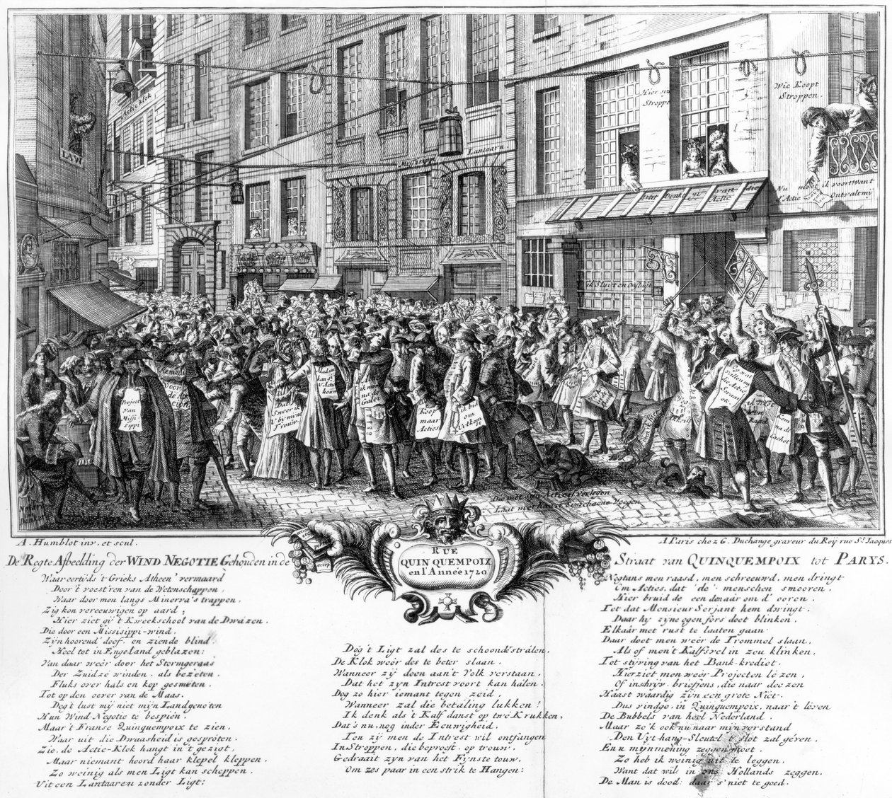 Inwestorzy przed siedzibą Banque Royale na Rue Quincampoix, Paryż, 1720 r. autorstwa Antoine Humblot