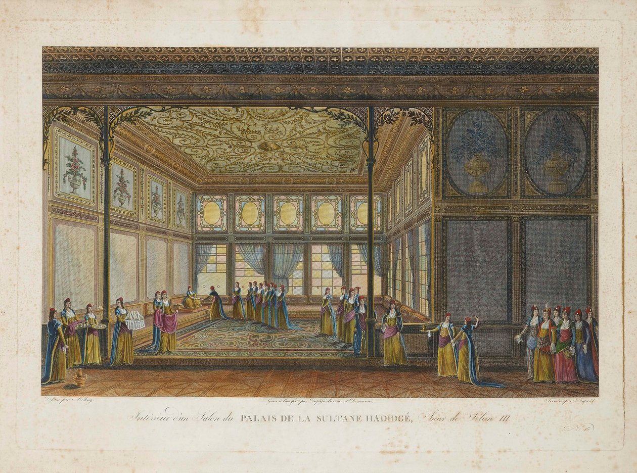 Wnętrze pałacu księżnej Hatice Sułtan, przyrodniej siostry sułtana Selima III, ok. 1900 r. 1810. autorstwa Antoine Ignace Melling