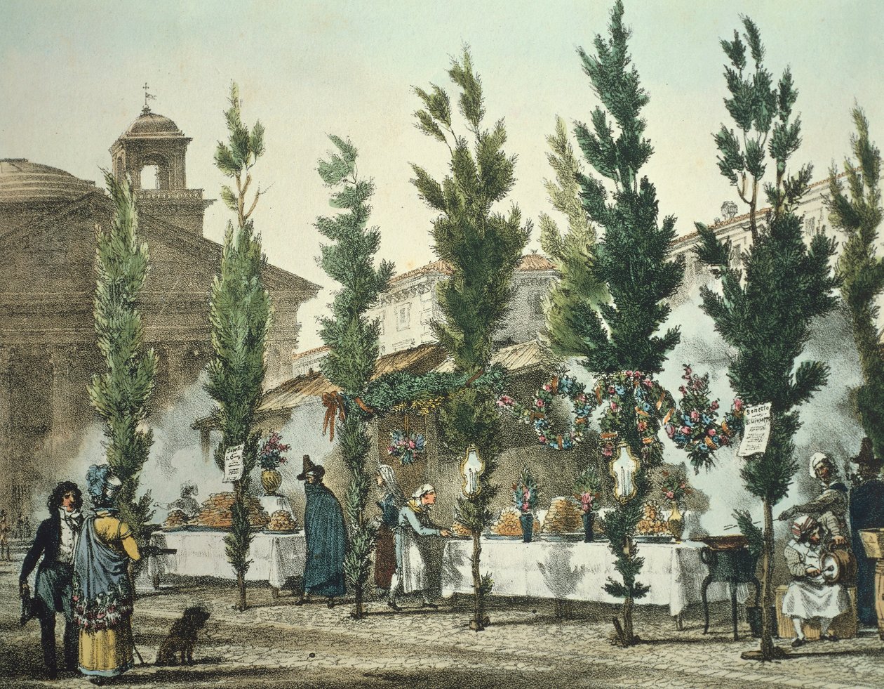 Włochy, Rzym, Panteon, sprzedawcy ulicznego jedzenia Antoine Jean-Baptiste Thomas, print autorstwa Antoine Jean Baptiste Thomas