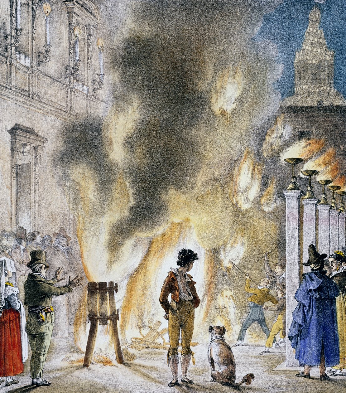 Małe fajerwerki w Palazzo Madama, Antoine-Jean-Baptiste Thomas (1791-1833), grafika zaczerpnięta z Un an a Rome et dans ses environs (Rok w Rzymie i okolicach). Włochy autorstwa Antoine Jean Baptiste Thomas