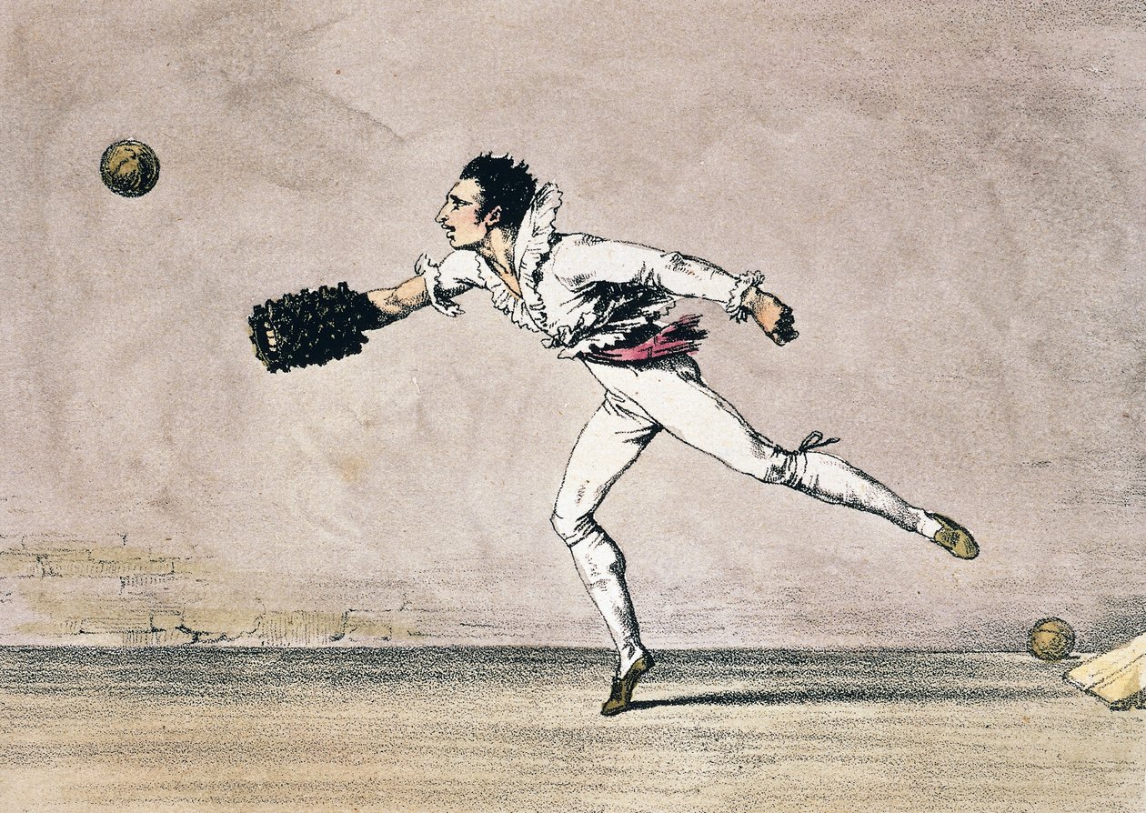 Gra w piłkę, Antoine Jean-Baptiste Thomas (1791-1834), litografia kolorowa z Roku w Rzymie i okolicach autorstwa Antoine Jean Baptiste Thomas