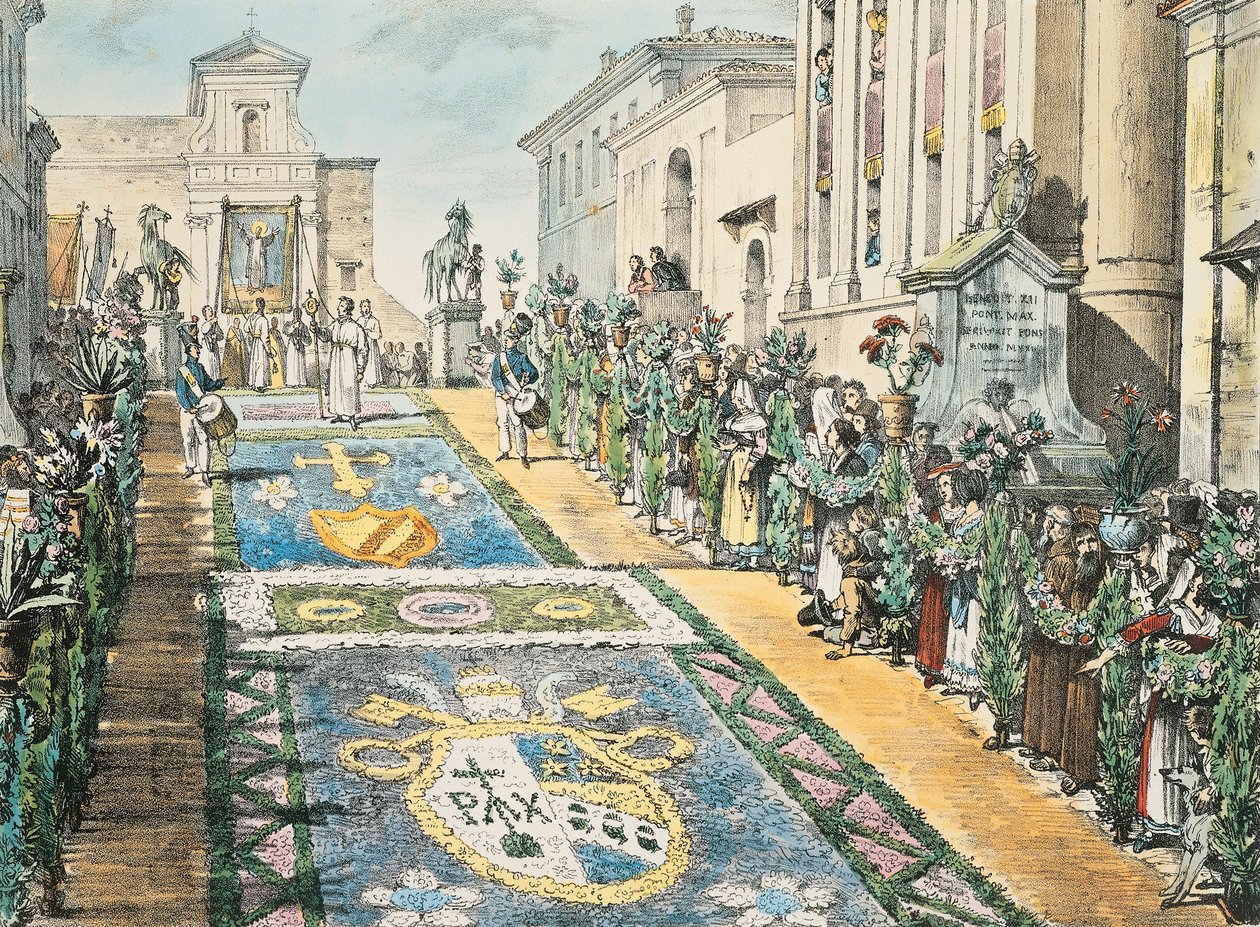 Wystawa kwiatowa, Genzano w 1817 r. autorstwa Antoine Jean Baptiste Thomas