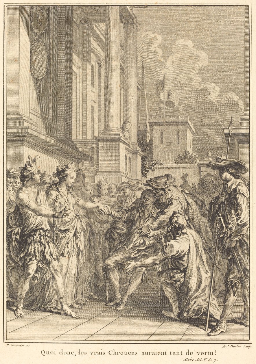 Cóż więc, prawdziwi chrześcijanie mieliby tyle cnoty! autorstwa Antoine Jean Duclos after Hubert François Gravelot