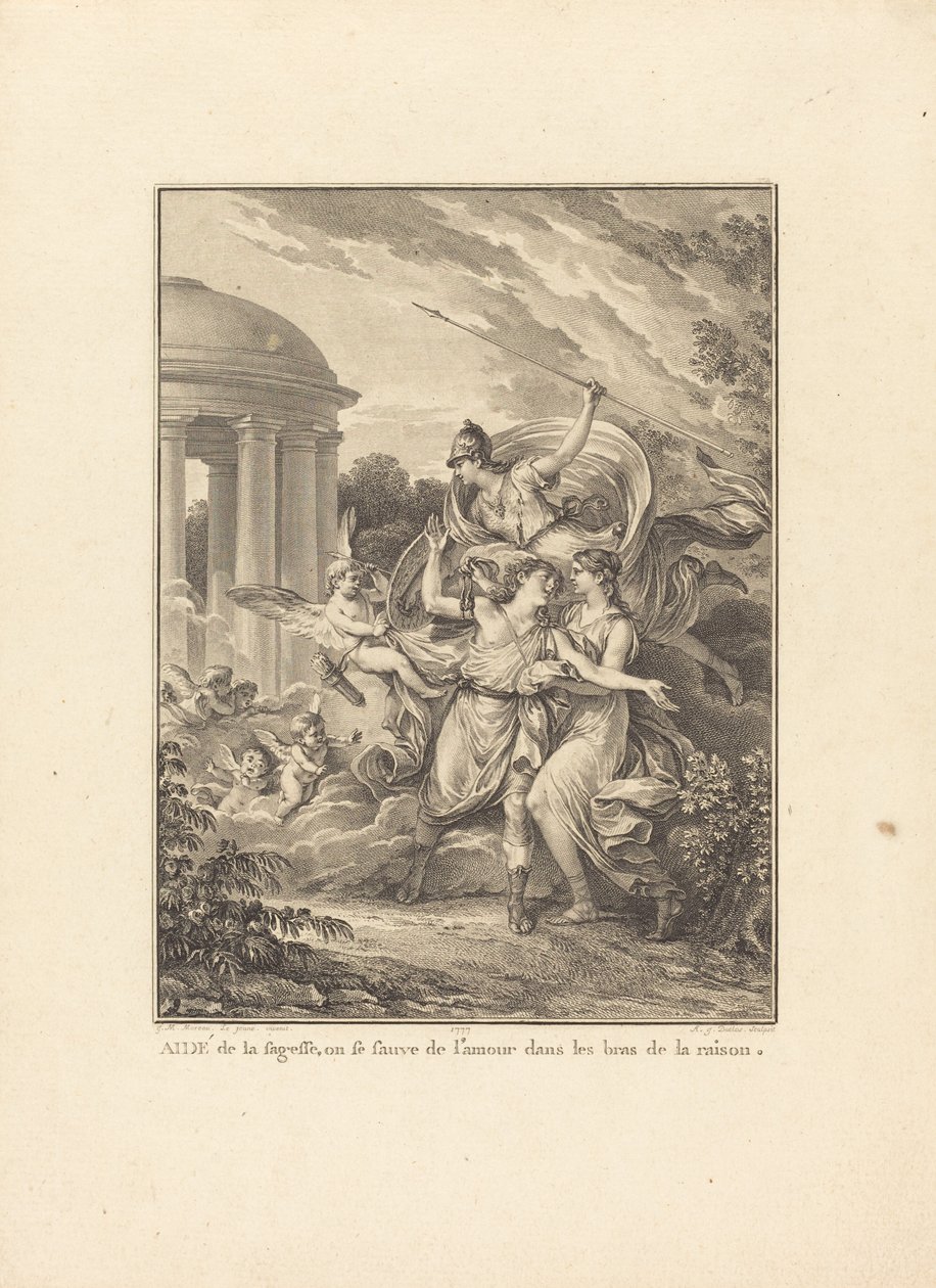Frontyspis: Z pomocą mądrości ratujemy się od miłości w ramionach rozumu autorstwa Antoine Jean Duclos after Jean Michel Moreau