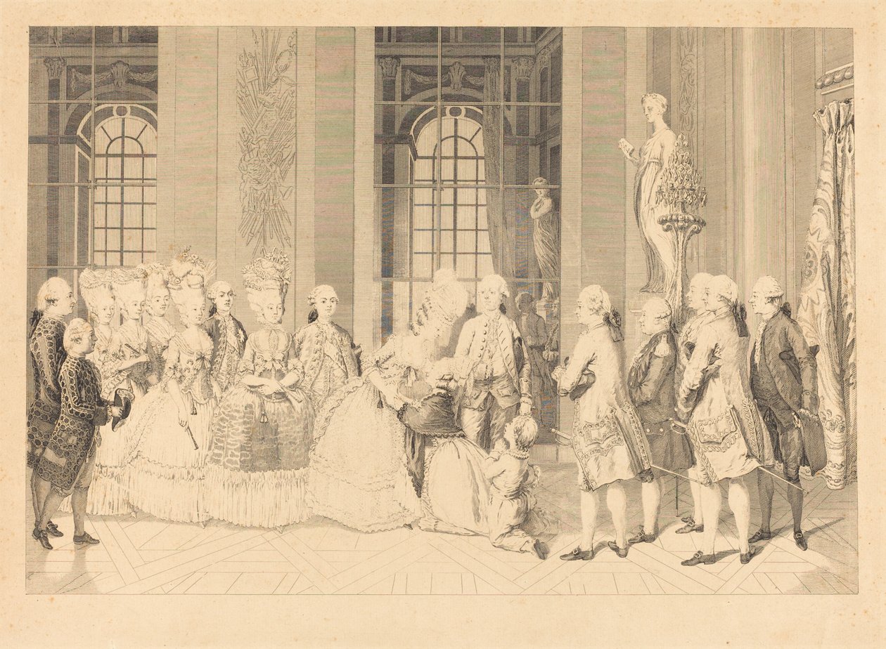 Królowa ogłaszająca pani de Bellegarde sędziom i wolności męża 1 maja autorstwa Antoine Jean Duclos after vicomte Charles Henri Desfosses