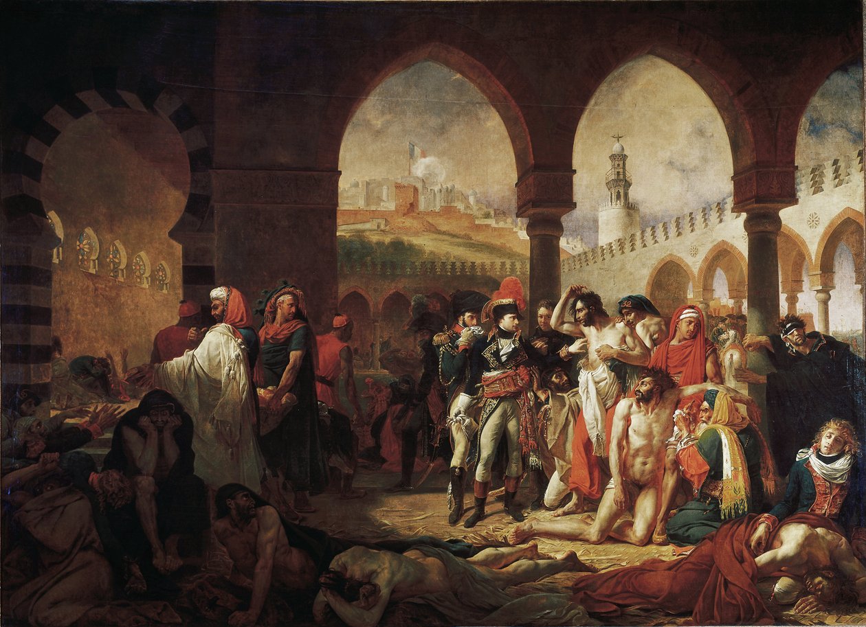 Bonaparte z wizytą u ofiar dżumy w Jaffie (olej na płótnie) autorstwa Antoine Jean Gros