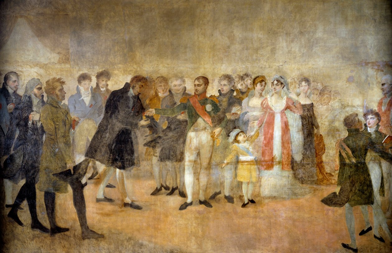 Cesarz Napoleon I odwiedza Salon du Louvre i rozdaje artystom krzyże Legii Honorowej 22.10.1808 Obraz Antoine Jean Gros (1771-1835) XIX-wieczne słońce. 3,5x6,4 m² autorstwa Antoine Jean Gros